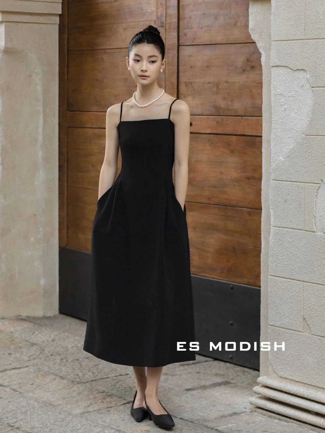 【ES MODISH】 春春冬/新作/フレンチ/ヘップバーン風/ホルタードレス/シニア感覚/ウエストロングスカート