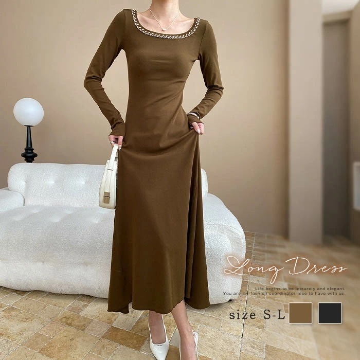【即納】激安販売！ワンピース ロング丈 レディース 春 秋 タイトワンピース きれいめ フレア 長袖ワンピース 長袖 春秋 ゆったり aラインワンピース ロングワンピース 遊び 痩せる効果 aライン