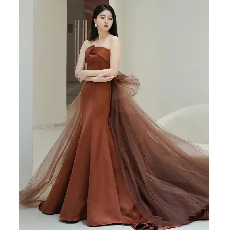 【2枚購入で 3oo円OFF！】テールドレス花嫁2025宴会気質スモールテールハイエンドブイブニングドレス婚約