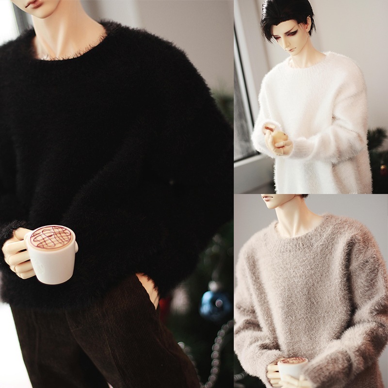 BJD ドール用 衣装 クルーネックセーター 上着 黒色 白色 65cm/POPO68/70cm/ID75/HIDサイズドール服 球体関節人形用