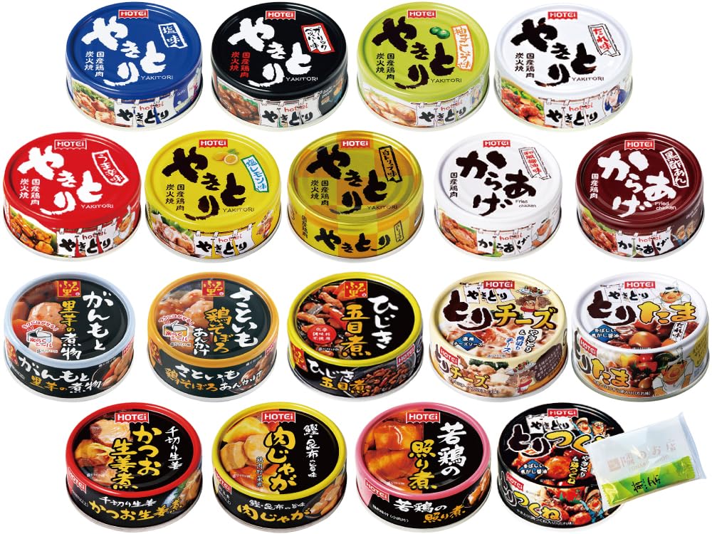ほていフーズ 肉 惣菜 焼き鳥 缶詰 詰め合わせ １８種各１缶 ギフト 長期保存　＊隣の煎茶ティッシュセット