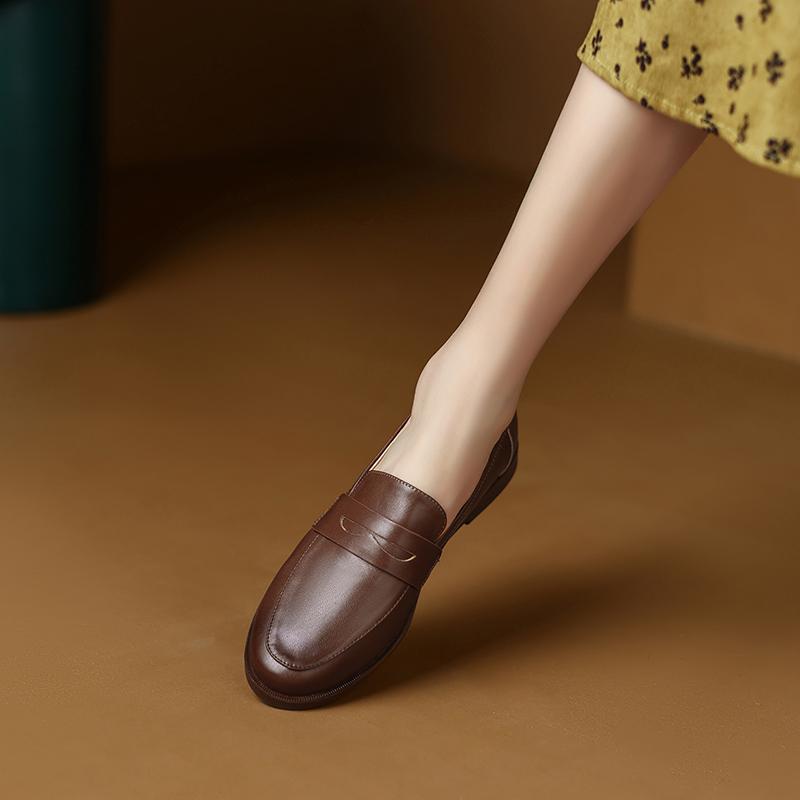 ローファー レディース オフィス カレッジ 通勤 通学 仕事 英国風 ソフトレザー ぺたんこ スリッポン 革 深口 小さめ 革靴 ソフト ソール シングル シューズ 大きいサイズ 4043