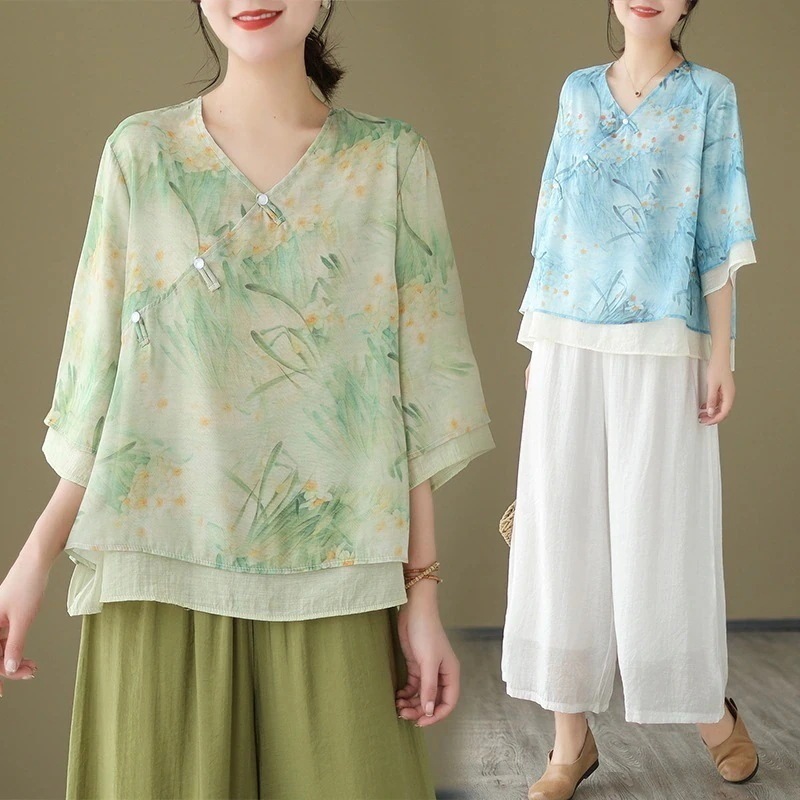 「ファットガール」 民族風 上今週の割引は 25% オフです下セット 春夏 レディース 大人 30代 40代 中年 体型カバー 大きいサイズ セットアップ 中華風 ジャージ 卒業式 ママ フォーマル