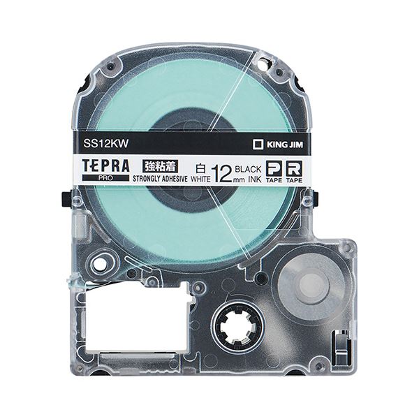 (まとめ)キングジム テプラ PRO テープカートリッジ 強粘着 12mm 白/黒文字 SS12KW-5P 1パック(5個)(×3セット)