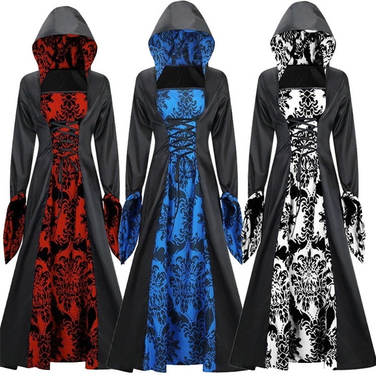 ハロウィン 中世紀 吸血鬼 宮廷風 レディース 女性 衣装 ヨーロッパ風 ドレス ワンピース フード付き 長袖 ゴシック エレガント 大人 コスプレ ウイッチ 仮装 可愛い コスチューム オシャレ パ