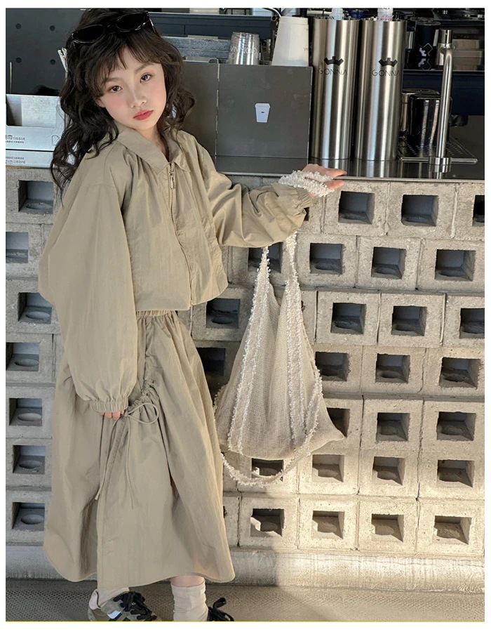 子供服 女の子 セットアップ キッズ スカートセット ページュ おしゃれ 通学着 春着 秋着 女の子 長袖アウター+スカート 2点セット 上下セット ファッション パーティー イベント 誕生日 結婚式