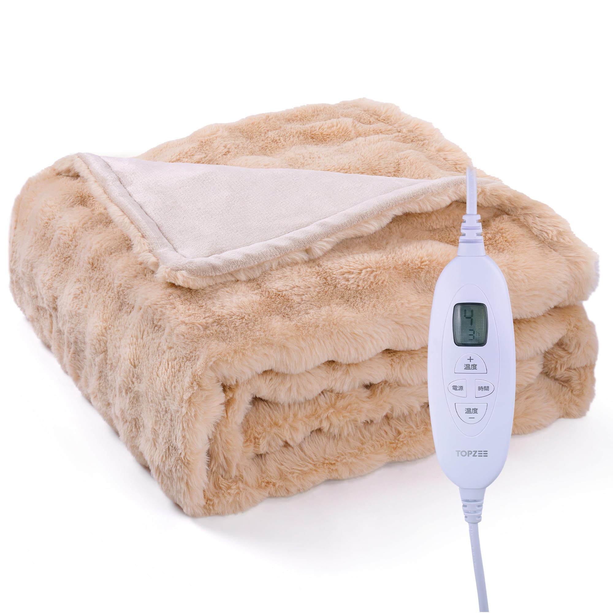 電気毛布 掛け敷き兼用 TOPZEE 電気掛け毛布 188×130cm ラビットファー調 電気敷き毛布 10段階温度調節 1-9Hタイマー 毛玉なし電気敷毛 省エネ 肩掛け 膝掛け 暖房器具 ふわふわ
