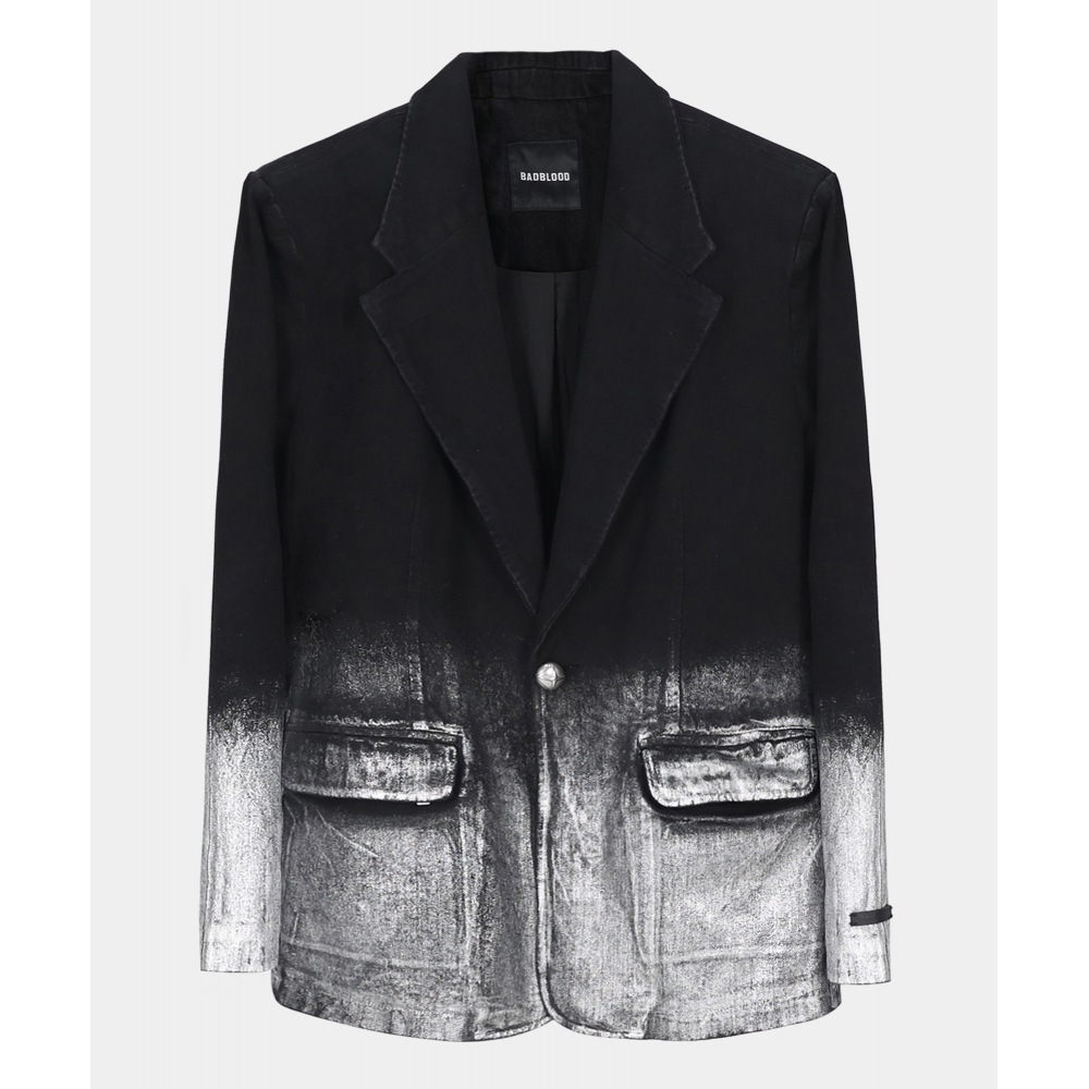 BADBLOODメタリック絵画デニムブレザーラージフィット - ブラック/シルバー