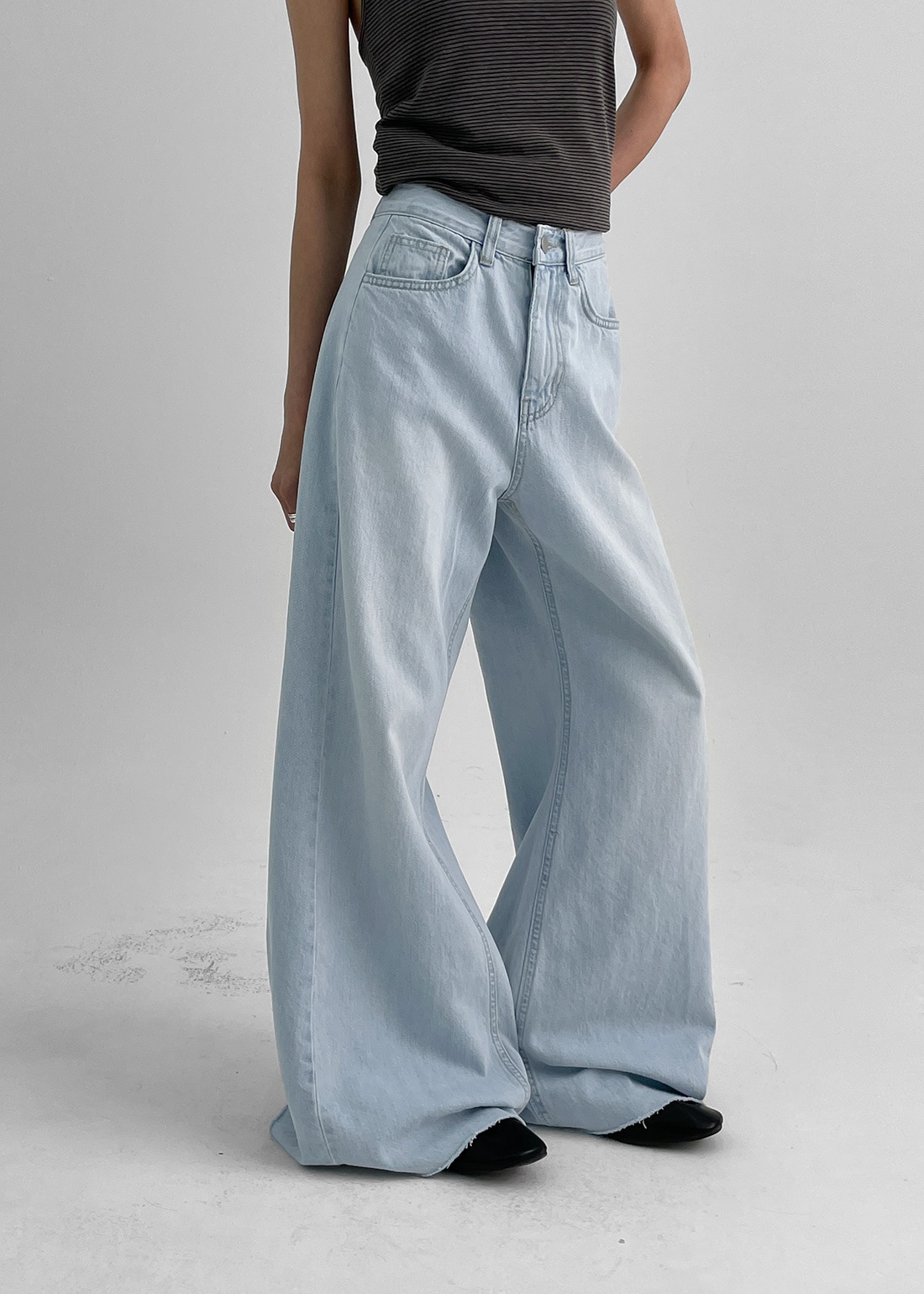 スレンサマー切開ワッシングワイドブーツカットデニムパンツ