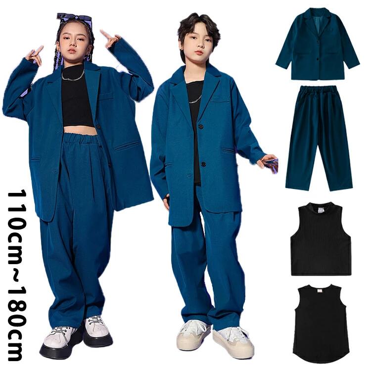【人気商品超目玉】2点/3点セットアップキッズダンス衣装 男の子 女の子 ゆったり スーツ セット 衣装 子ども服 大型団体服 紺色 b体 スーツ 発表会 キッズ ダンス衣装 セットアップ 上品 か