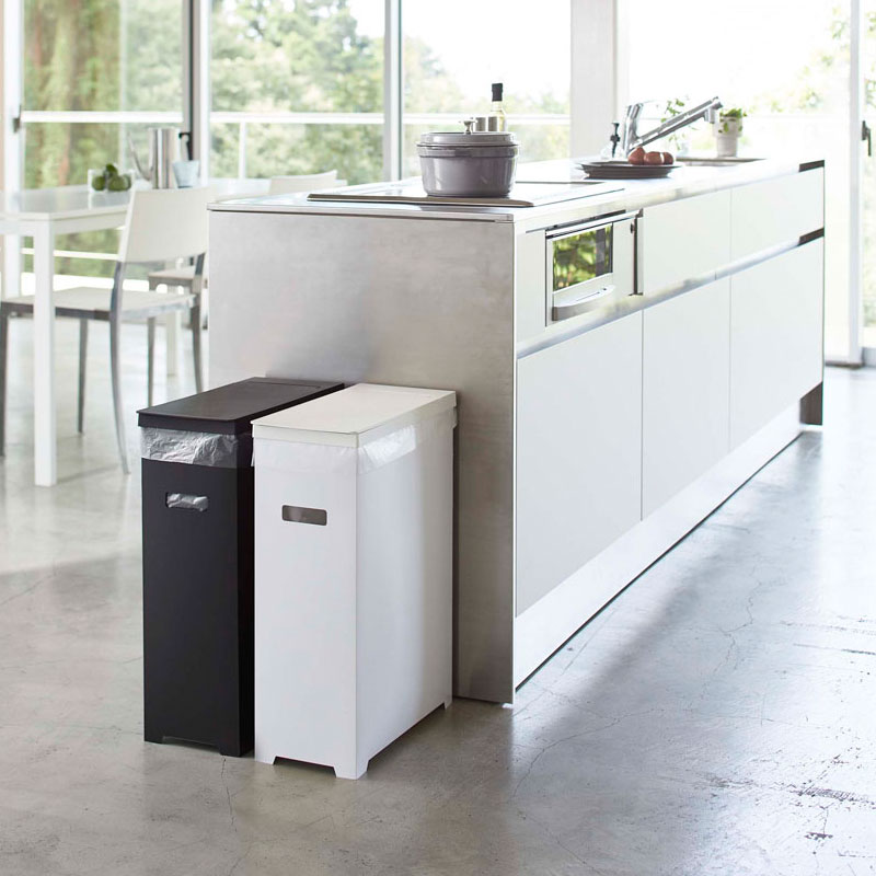 アイデア商品 キッチンゴミ箱 山崎実業 TOWER タワー スリム蓋付きゴミ箱 2個組 ホワイト＆ブラック
