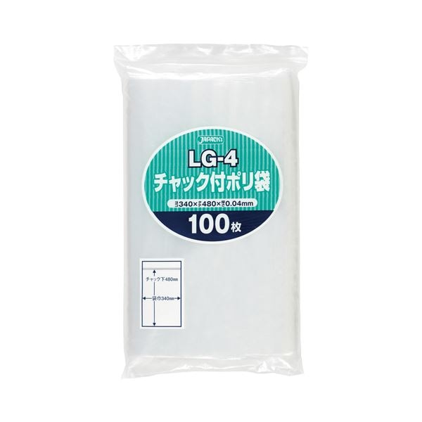 (まとめ) ジャパックス チャック付ポリ袋 ヨコ340×タテ480×厚み0.04mm LG-4 1パック(100枚) (×5セット)