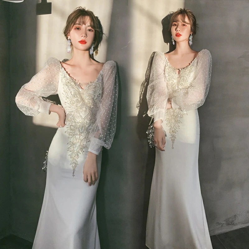 【急速出荷!】ロングドレス 発表会 演奏会ワンピース 20代 30代 40代 長袖 ル切替 イブニングドレス Vネック ウェディングドレス バックレス 刺繍柄 ロングドレス 忘 二次会 ピアノ 発表会 5,073円