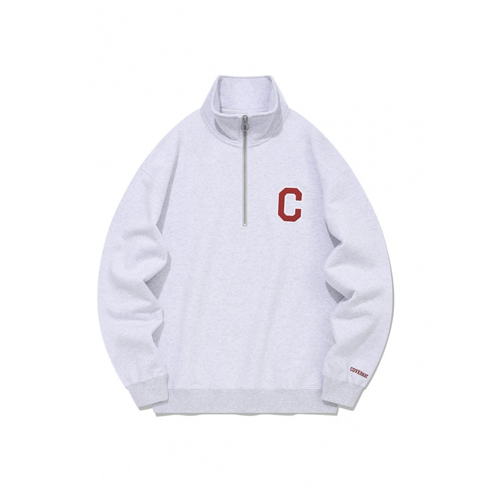 COVERNAT C ロゴハーフジップアップスウェットシャツヘザーグレー