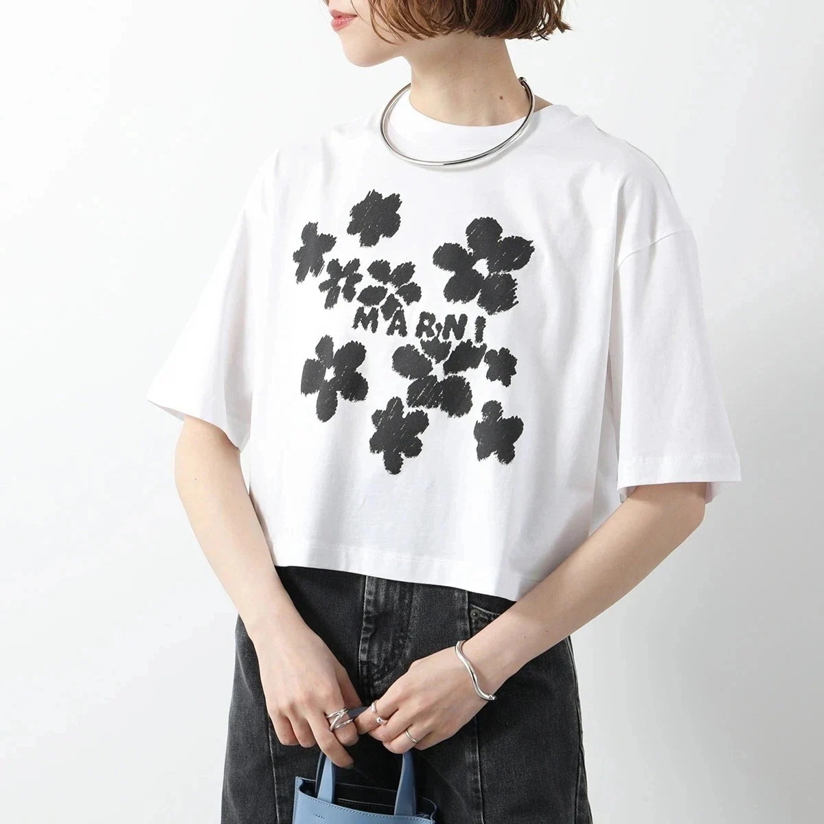MARNI マルニ Tシャツ THJE0333P4 USCX40 レディース 半袖 カットソー コットン クロップド丈 ロゴ クルーネック 花 D1W01/LI
