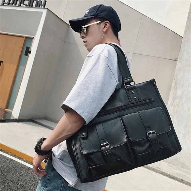 【10点セット】大人気 韓国ファッションおしゃれなトレンド大容量カジュアルPUレザートートバッグメンズ971