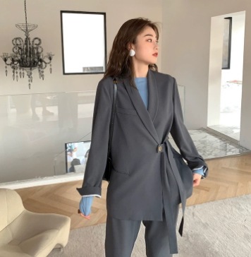 スーツ ロング セットアップ ジャケット ウエストゴム トップス パンツ 長袖 Vネック 襟付き ルーズ 細身 ストレート ワイド スマート ポケット かわいい 大人可愛い シンプル カジュアル 大人