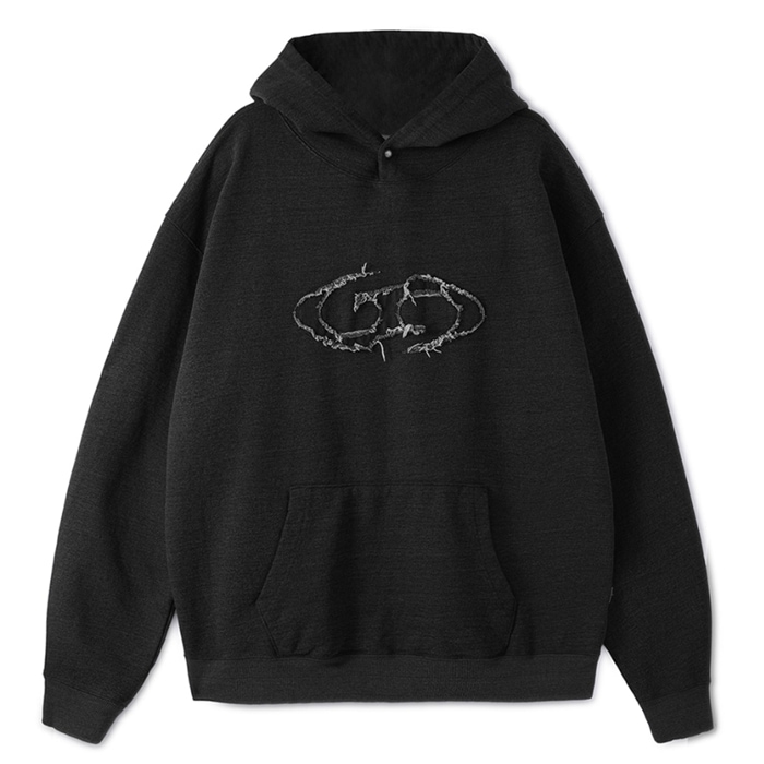 DENIM PATCHED HOODIE フードTシャツ ブラック