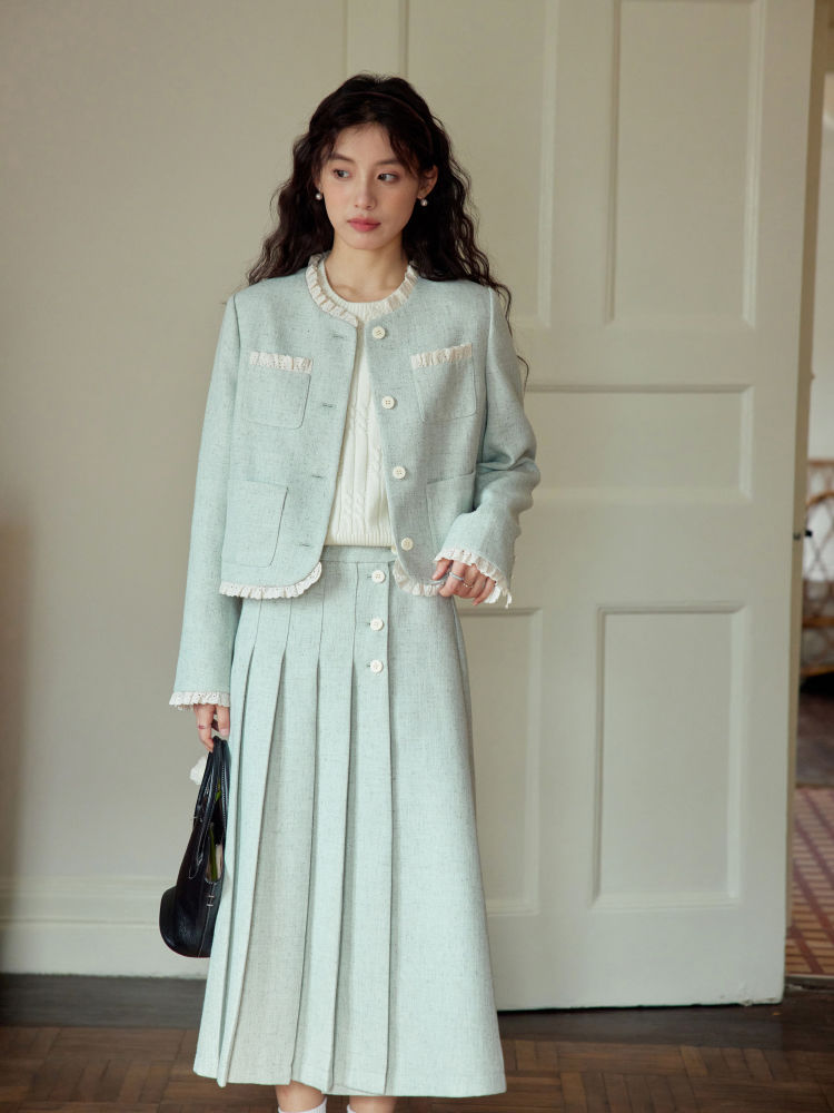 セットアップ2025春先の作フレンチスイートコートプリーツスカート2点セット 8,071円