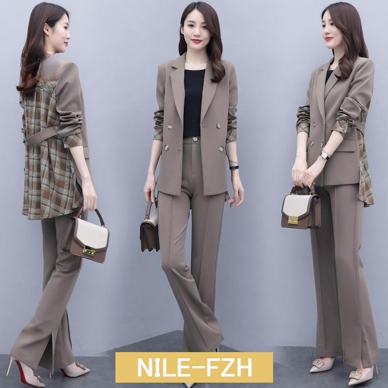 セットアップ レディース 40代 秋冬新作 長袖スーツチェック柄 ワイドパンツ 2点セット 通勤 フォーマル カジュアル オシャレ 上品 大きいサイズ 7,840円