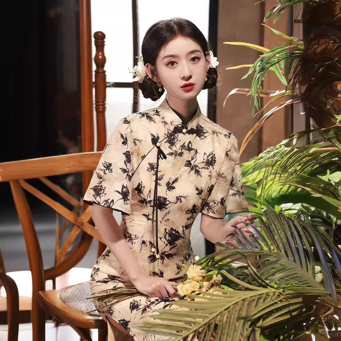 2024春夏改良チャイナドレスデイリーロングヤングスリムフィットチャイナドレス