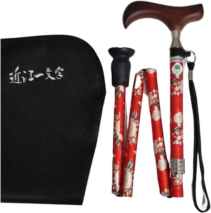 愛杖 つえ 折りたたみ杖 軽量 伸縮 ステッキ 日本ブランド コンパクト 身長目安148cm～168cm(花柄レッド)