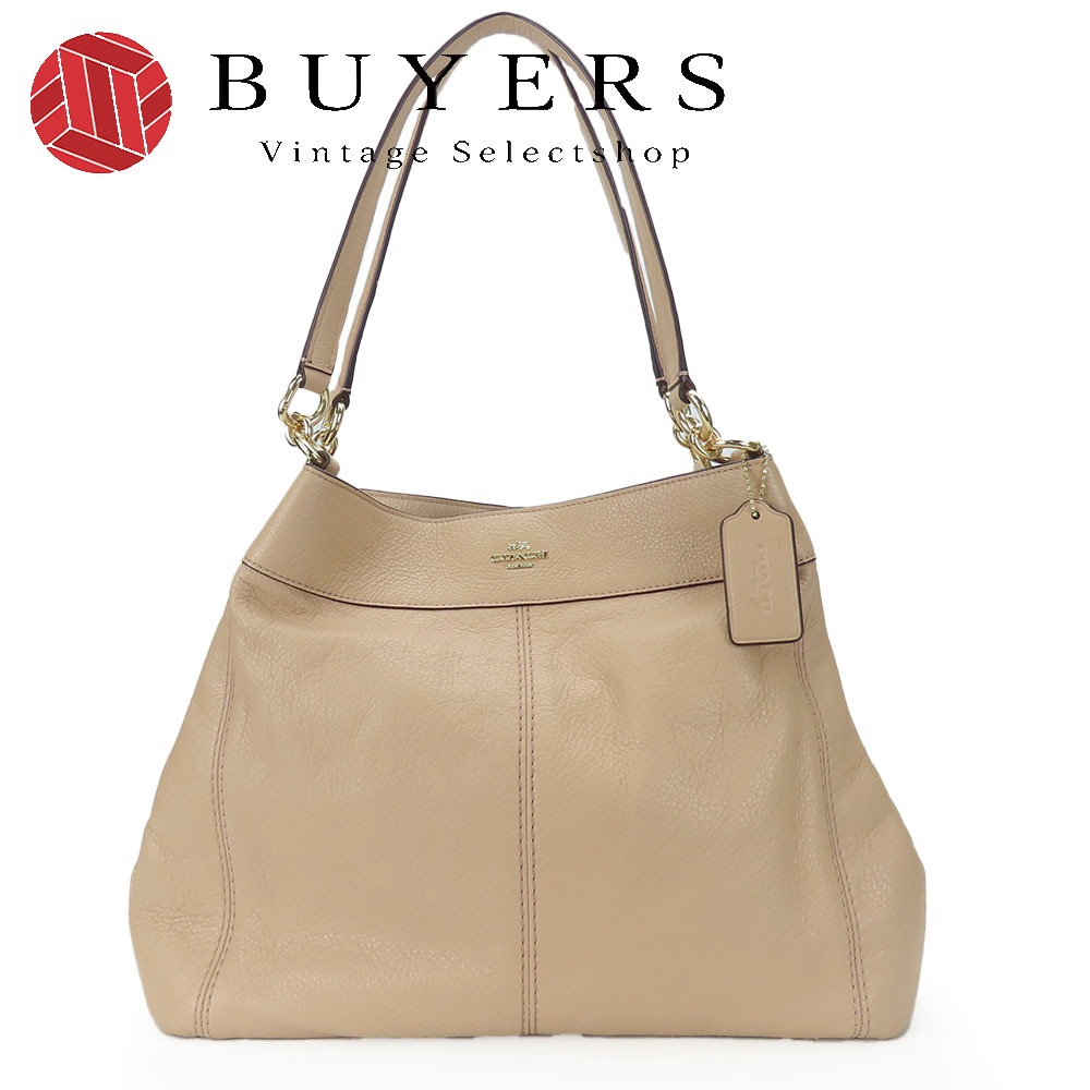 中古 トートバッグ F57545 レザー ピンクベージュ ゴールド金具 肩掛け シンプル 上品 レディース 女性