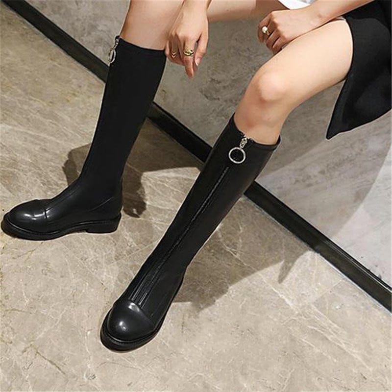 ロングブーツレディースブーツ黒大きいサイズロングブーツ21.526.5CMローヒール防寒 大きサイ
