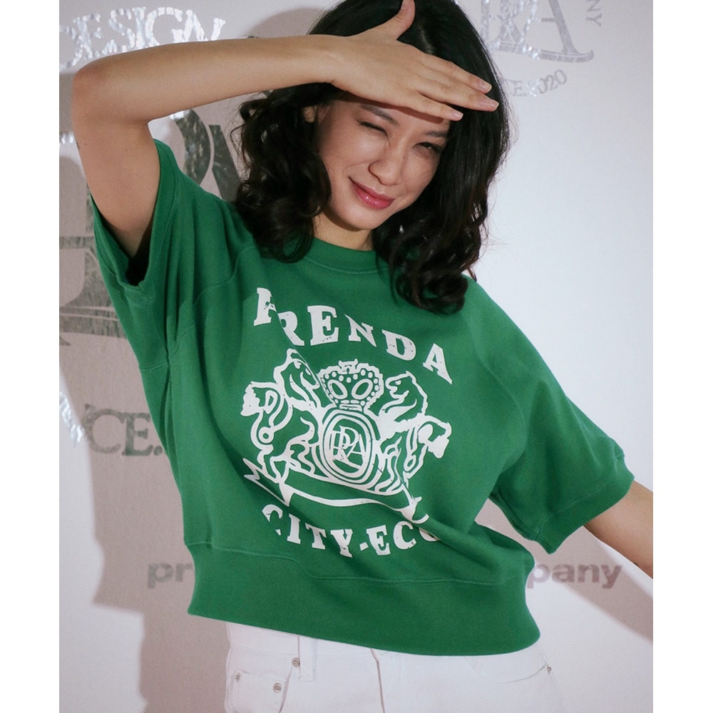 PRENDA クロップラグランクルーネックショートスウェットダークグリーン