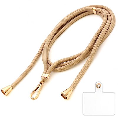 他サイト： [ベルモンド] スマホ ショルダーストラップ スマホストラップ ネックストラップ スマホ用 ショルダー 携帯用 挟むだけ 首掛け 肩掛け 斜めがけ 紐 長さ調整可能 後付け B0802 光沢ゴールド金の商品画像