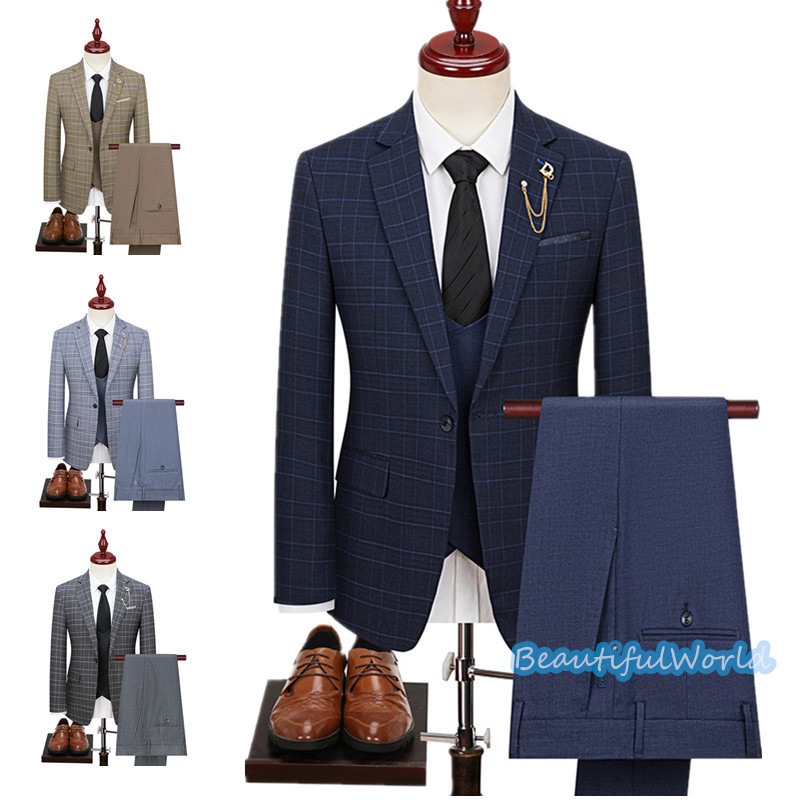 スーツ メンズ おしゃれ スーツセットアップ 3ピーススーツ ビジネススーツ チェック柄 スリム カジュアルスーツ フォーマルスーツ 洗える 紳士服 通勤 結婚式