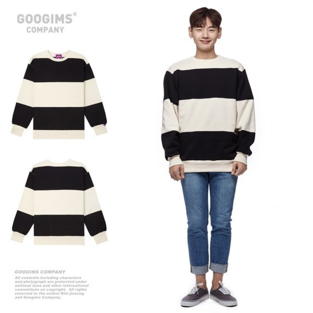 (グーギンズ) Gugims 1233_ストライプ起毛スウェットシャツ_オーバーフィット
