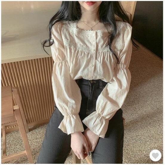 ブラウスのレディース トップス シャツブラウス 春 秋 きれいめ 長袖 レース 可愛い フリル tシャツ オフィス カジュアル 通学 通勤 ゆったり 着痩せ バレンタイン プレゼント