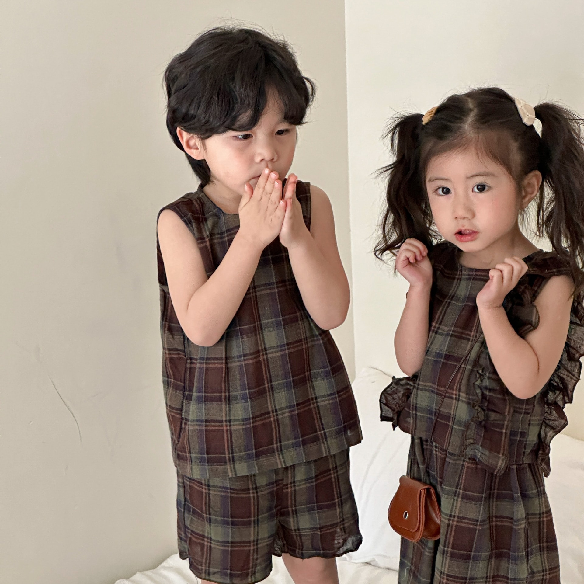 子供用サマーセット 2024男の子 女の子ベストカジュアル上下スーツ姉弟兄妹服