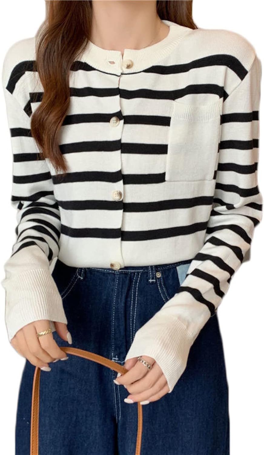 カーディガン レディース ストライプ ラペル 前開き エレガント アウター 長袖 ボーダー バイカラー セーター きれいめ バイカラー ニットセーター 普段着 カジュアル キレイ ポ