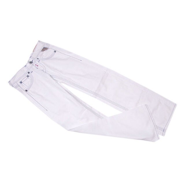 ジーンズ カラーステッチ パンツ ホワイトデニム 25サイズ ヴィンテージ加工 ホワイト ブルー系 中古