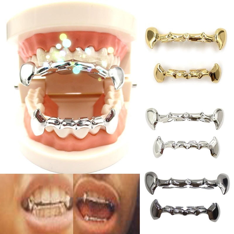 牙バンパイアファング 金歯 銀歯 黒色 吸血鬼 ドラキュラ ヒップホップ 仮装 コスプレ ハロウィン