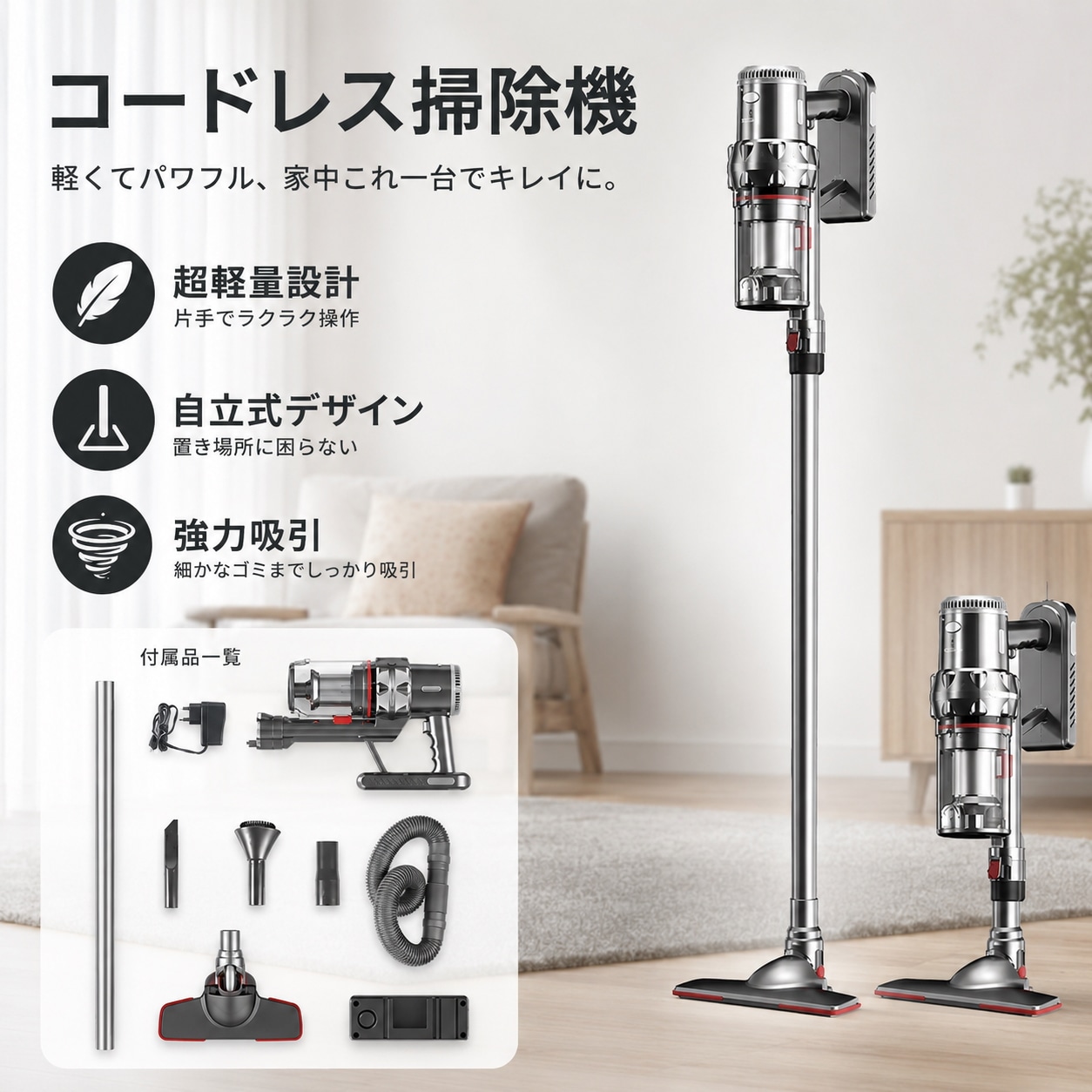 翌日発送 掃除機 サイクロン式 コード式 コードレス 吸引力 スティック 自立式 20000Pa 強力吸引 2WAY 家庭用 車 コード長さ4m ハンディー ハンディクリーナー スティッククリーナー