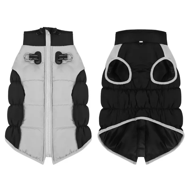 犬用防風服服ジッパー付き犬用防寒着ハーネス付き Black XL