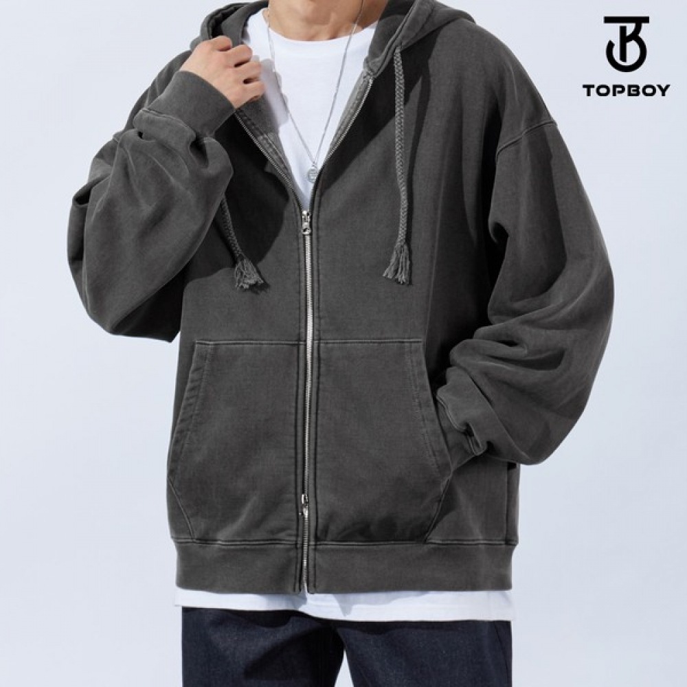(TOPBOY) ヘビーデューティーピグメントオーバーフィット 2ウェイフード付きジップアップ (TOP137)