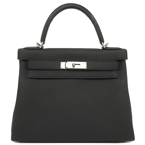 エルメス HERMES 2WAYバッグ ケリータッチ28 内縫い トゴ アリゲーター ブラック シルバー金具 黒 クロコ Y刻印 【箱】【中古】