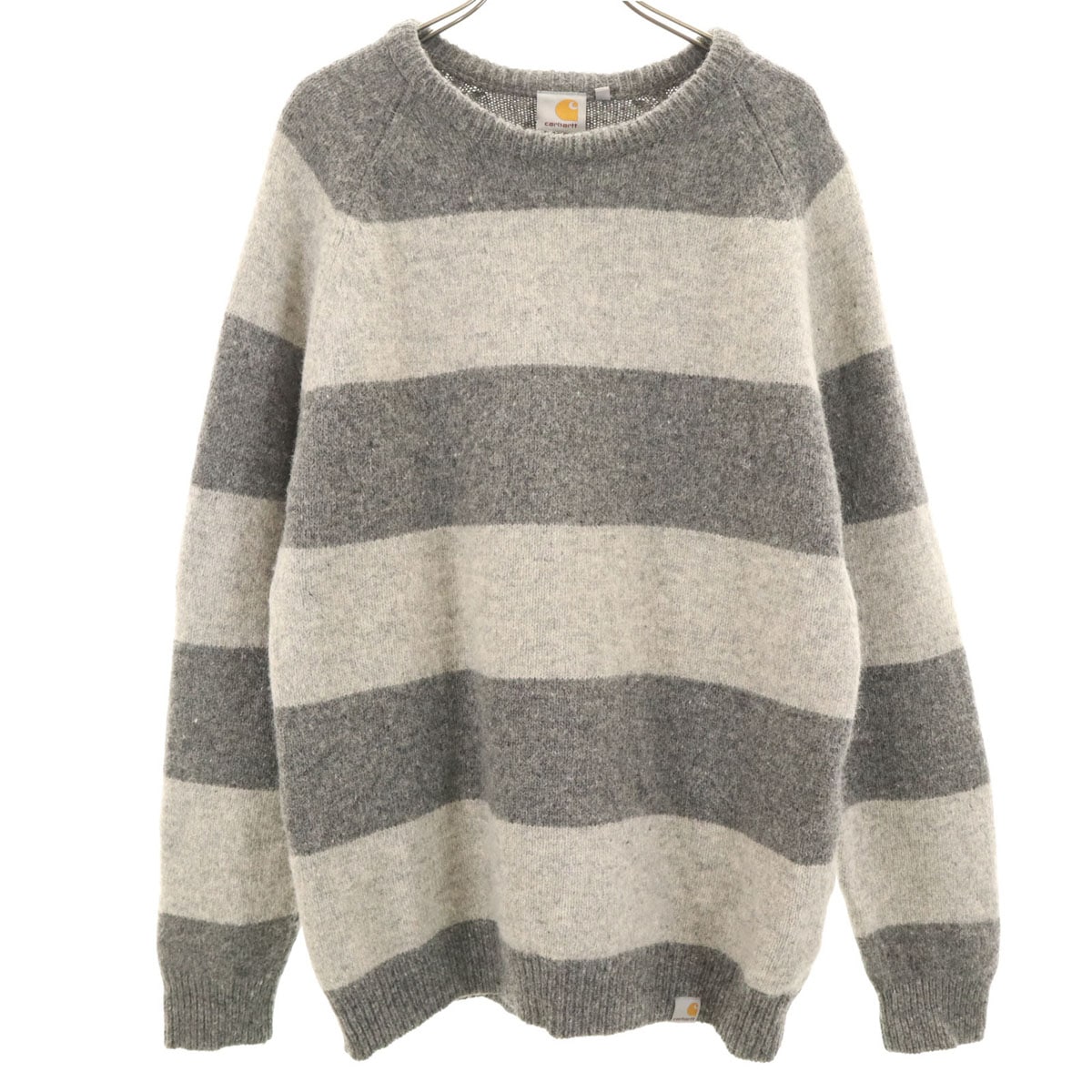 ウールブレンド ボーダー柄 長袖 セーター L グレー メンズ 古着