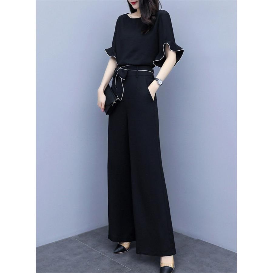 セットアップ パンツスーツ レディース 夏 春 シャツ ブラウス ガウチョパンツ 着痩せ フォーマル お呼ばれ 韓国風 ボトムス 通勤 結婚式