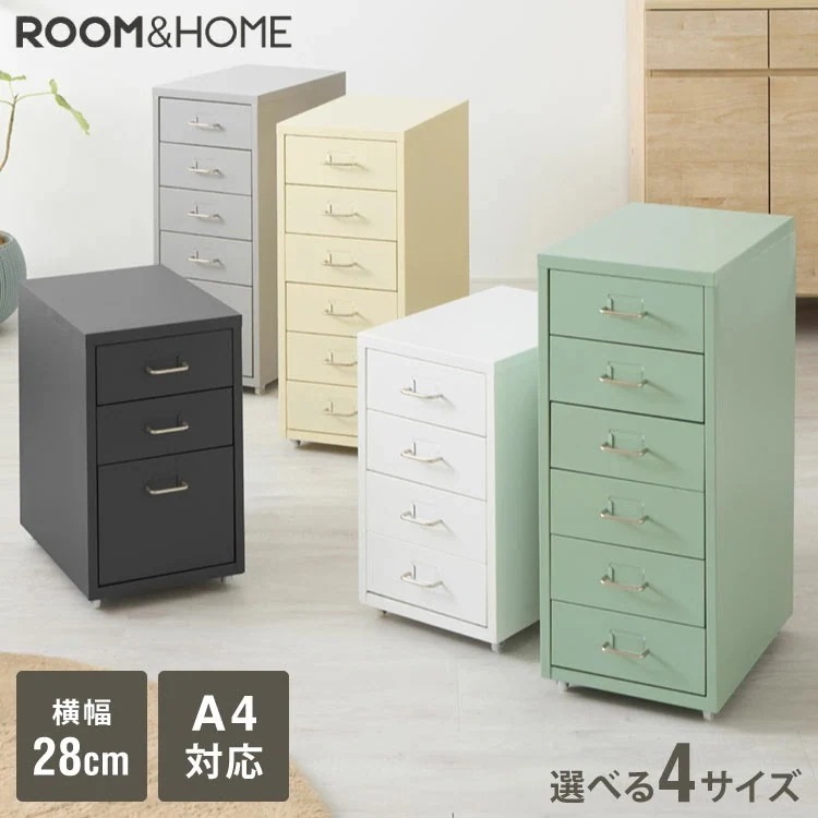 Roomnhome デスクワゴン 3段 4段 5段 6段 キャビネット キャスター付き オフィスワゴン 書類ケース サイドワゴンキャビネット 縦型ファイルキャビネット キャスター付き 可動式キャビネッ