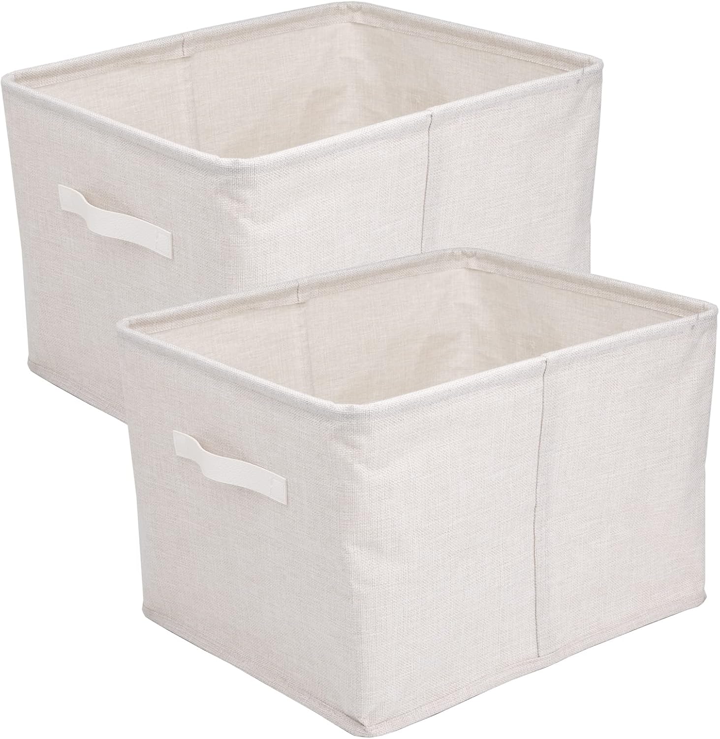 折り畳み収納ボックス 大容量 ベージュ L 2個 オックスフォード生地 高耐久性 頑丈 取っ手付き 衣類洋服おもちゃ洗濯物毛布タオル車用収納