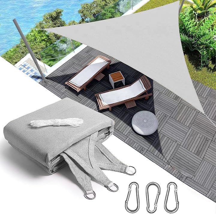 遮光ネット 屋外 日除けシェード 花壇 日よけ 植物 庭 廊下 ベランダ 園芸 サンシェード 簡単設置 Dリング付き 厚手の高密度ポリエチレン (三角形 グレー, 4Mx4Mx4M)