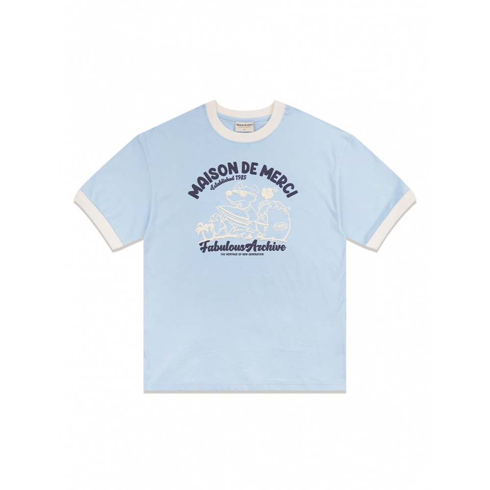 ファビュラスアーカイブユニセックスオーバーフィットパフィーサーフィンリンガーショートスリーブ T シャツライトブルー (FCE2TS401M)