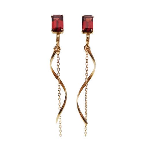 ガーネット ラインデザインイヤリング K10イエローゴールド