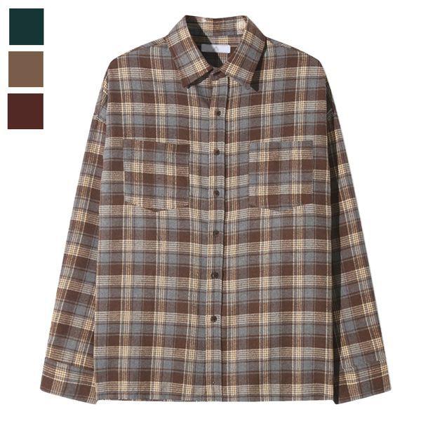 メンズ春秋ベラクロップチェックシャツAC SHA Q080 ブラウン_P407888138