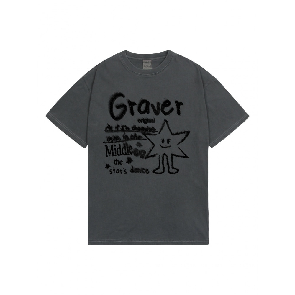 GRAVER スターダンスピグメントショートスリーブTシャツブラックチャコール